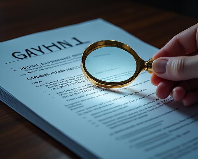 Close up of a generic contract with a magnifying glass over a legal loophole